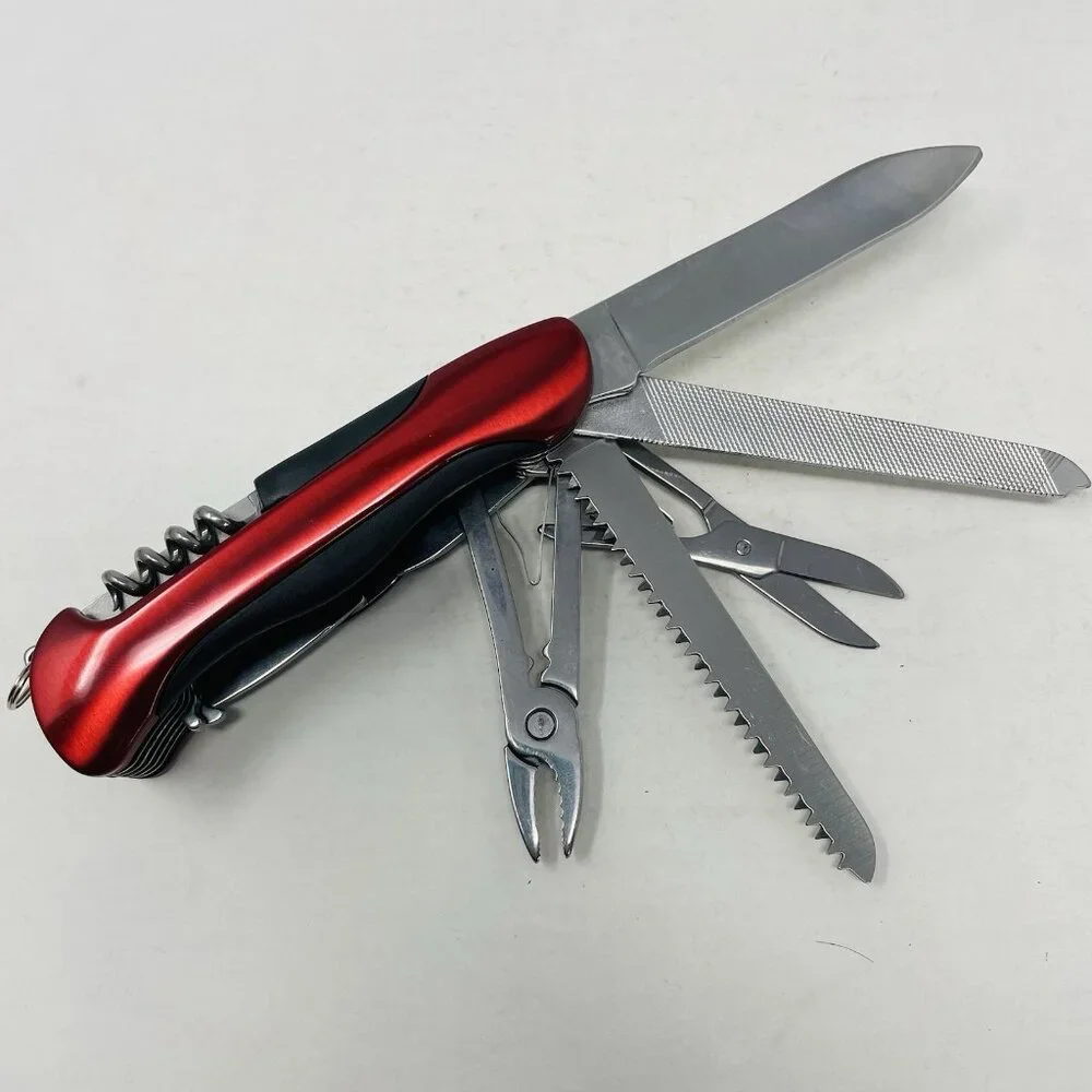 Traveler 12 Function Red Utility Knife in Stainless Steel with Nylon Belt Pouch‎